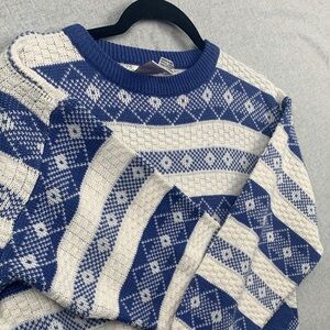 RADISHES & ROSES | LARGE KIDS VTG RETRO FAIR ISLE KNIT SWEATER | BLUE WHITE